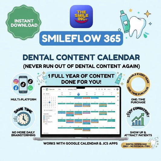 Dental Content Calendar, 365 Days Social Media Plan (Digital Download) The Smile Inc.