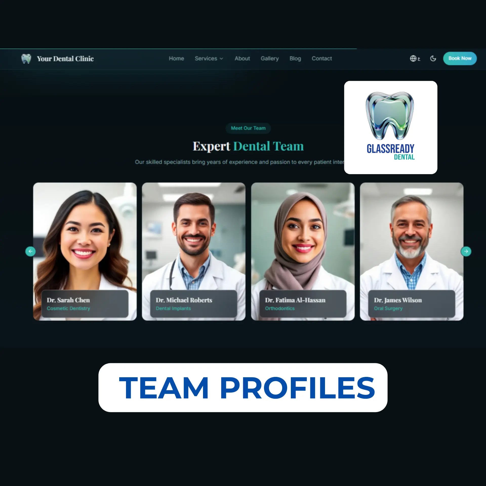 GlassReady- Dental Clinic Website Template: Glassmorphism UI, React-Based The Smile Inc.