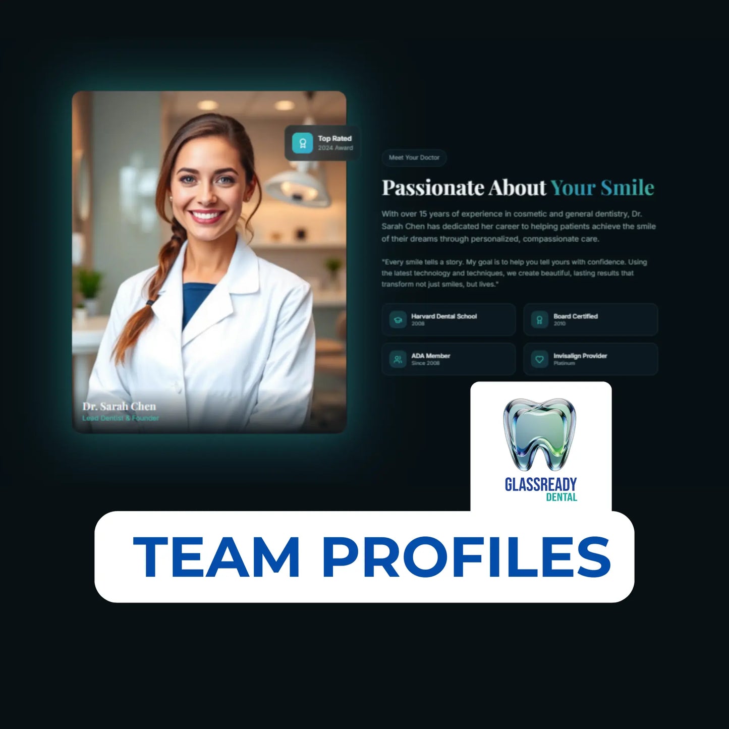 GlassReady- Dental Clinic Website Template: Glassmorphism UI, React-Based The Smile Inc.
