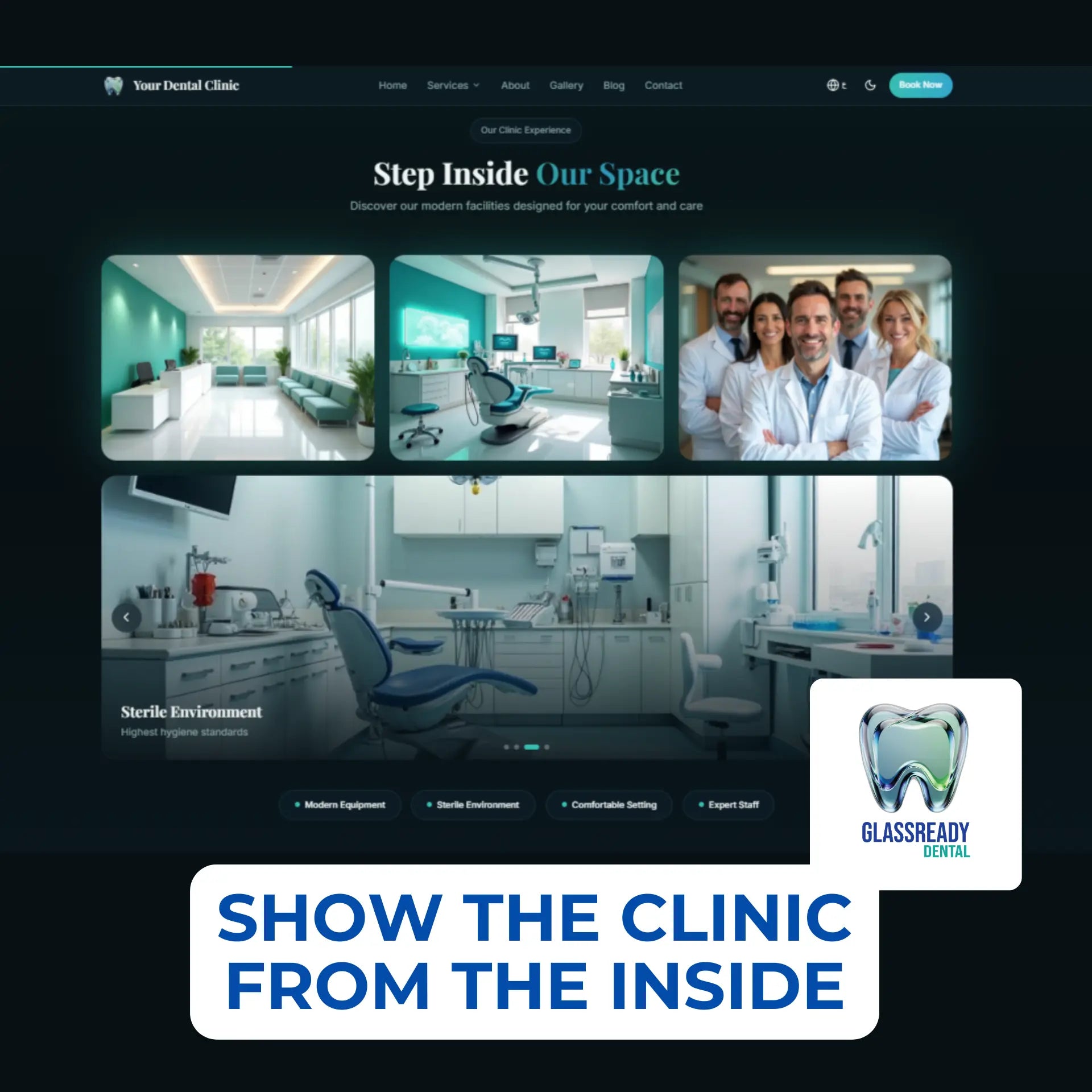 GlassReady- Dental Clinic Website Template: Glassmorphism UI, React-Based The Smile Inc.