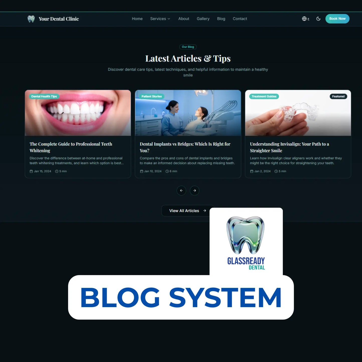 GlassReady- Dental Clinic Website Template: Glassmorphism UI, React-Based The Smile Inc.