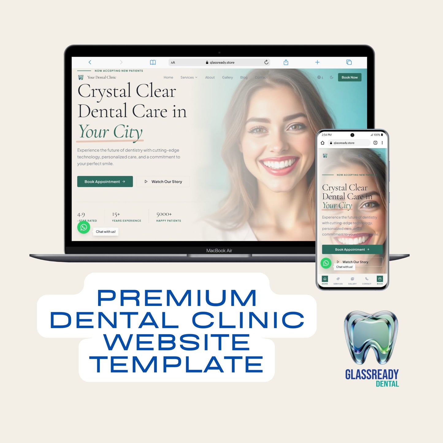 Dental Clinic Website Template | Admin Dashboard + WhatsApp Booking | React | No-Code Editable | Instant Download
