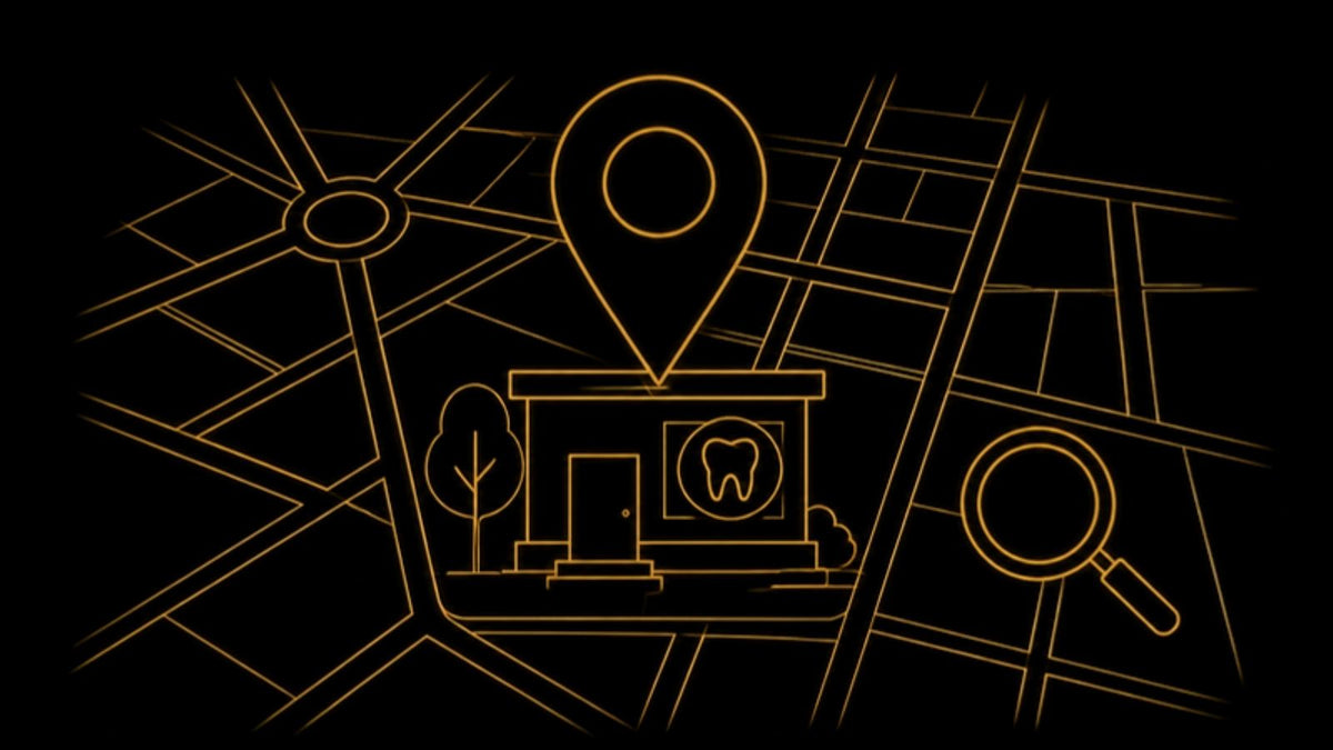 Google Profile and Reviews Setup – map pin over a dental clinic