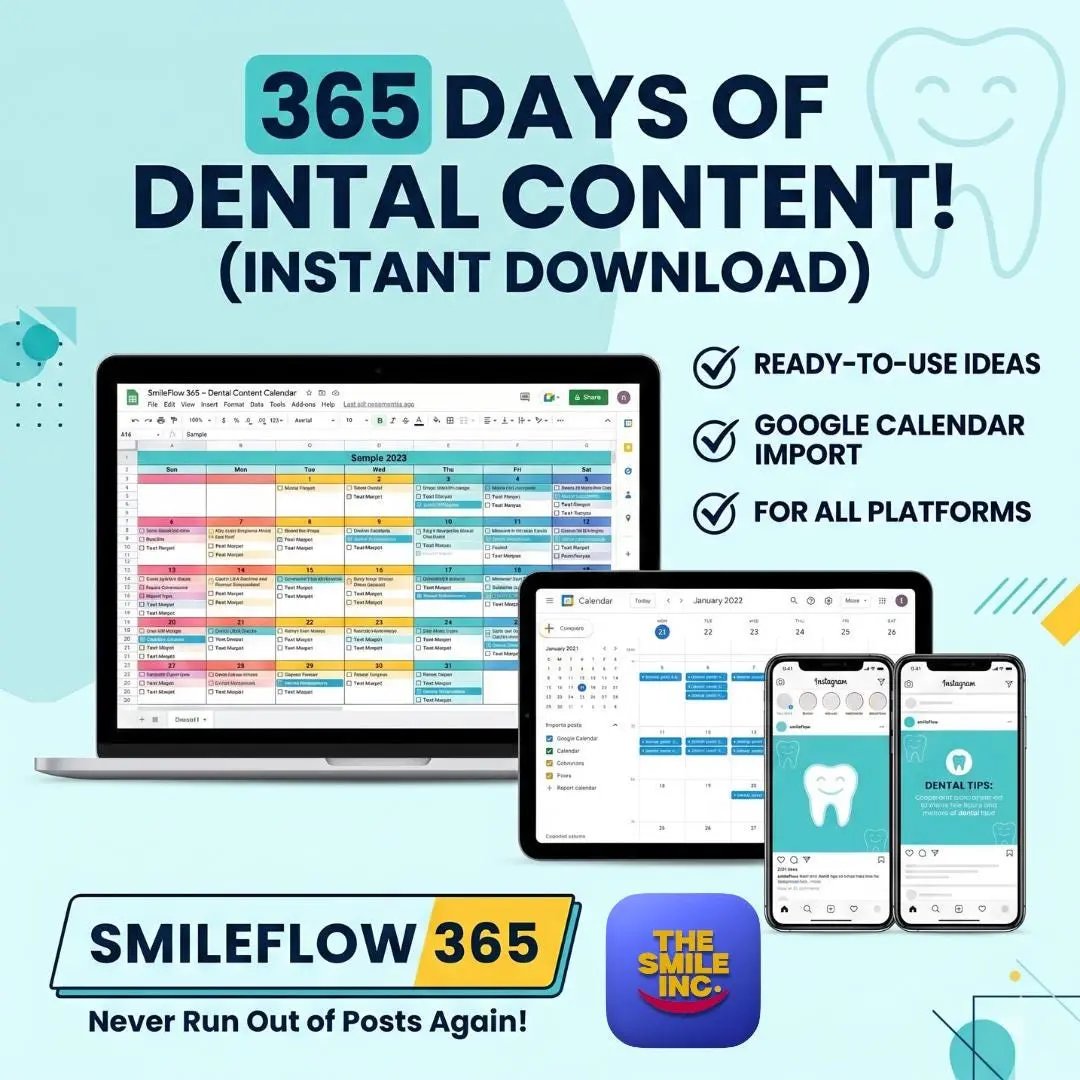 Dental Content Calendar, 365 Days Social Media Plan (Digital Download) The Smile Inc.