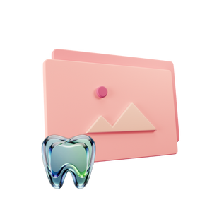 A pink placeholder-style icon showing a photo frame with a mountain symbol and a blue-green tooth graphic in front, on a light gray background.